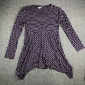 CAbi long sleeve purple black stripe tunic top